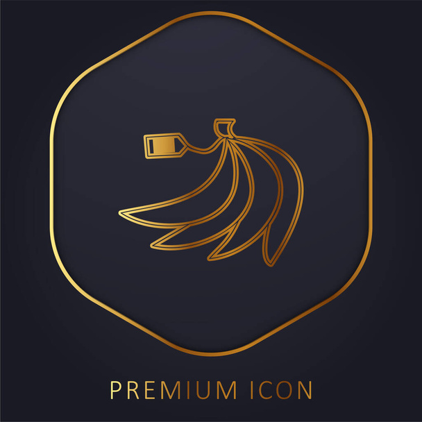 Bananes avec code à barres sur l'étiquette ligne d'or logo premium ou icône - Vecteur, image