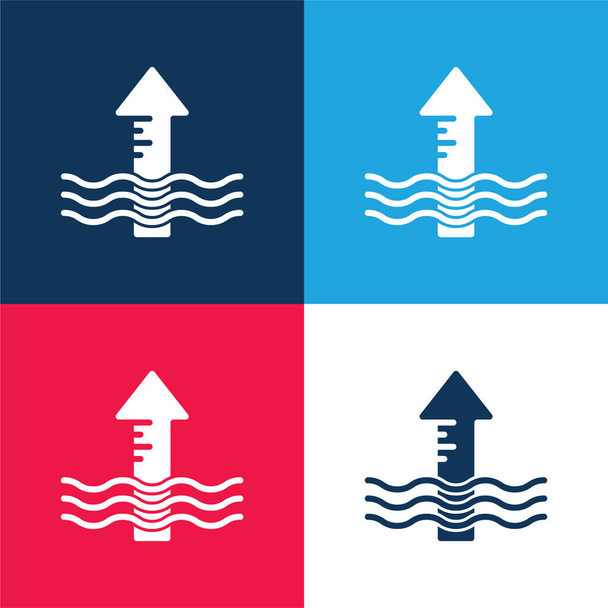 Flèche bleue et rouge ensemble d'icônes minimes quatre couleurs - Vecteur, image