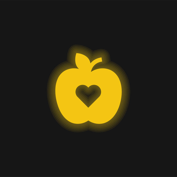 Ícone de néon brilhante amarelo maçã - Vetor, Imagem