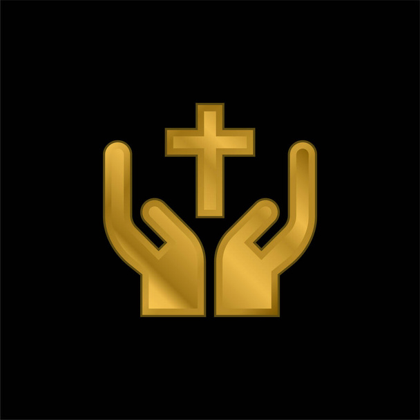 Bless gold plated metalic icon or logo vector - Vector, Image