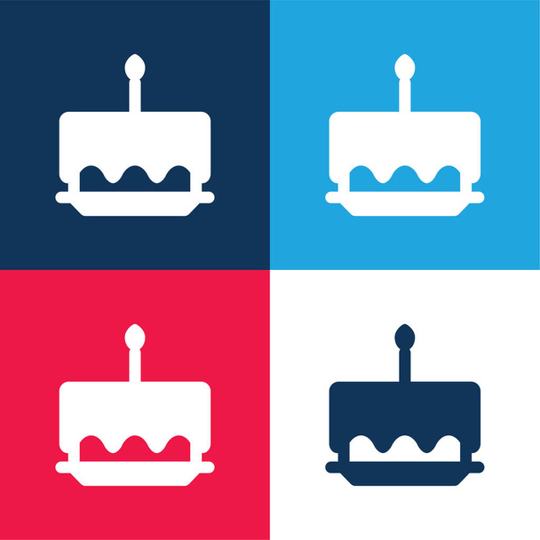 Geburtstagstorte blau und rot vier Farben minimales Symbol-Set - Vektor, Bild