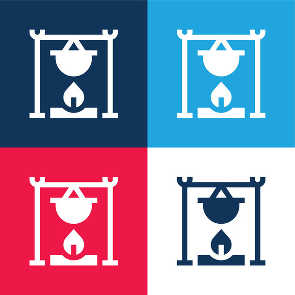 Bonfire modrá a červená čtyři barvy minimální ikona nastavena - Vektor, obrázek