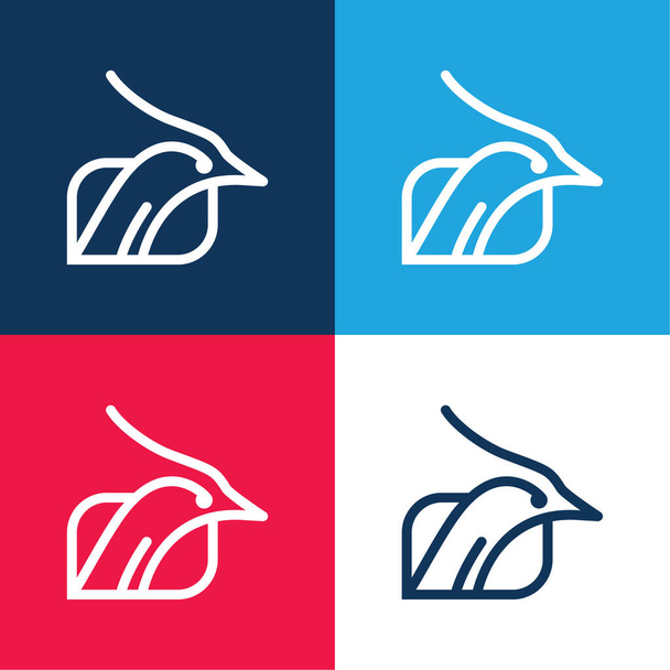 Bird Head Outline all'interno di una forma sfondo blu e rosso quattro set icona minimale colore - Vettoriali, immagini