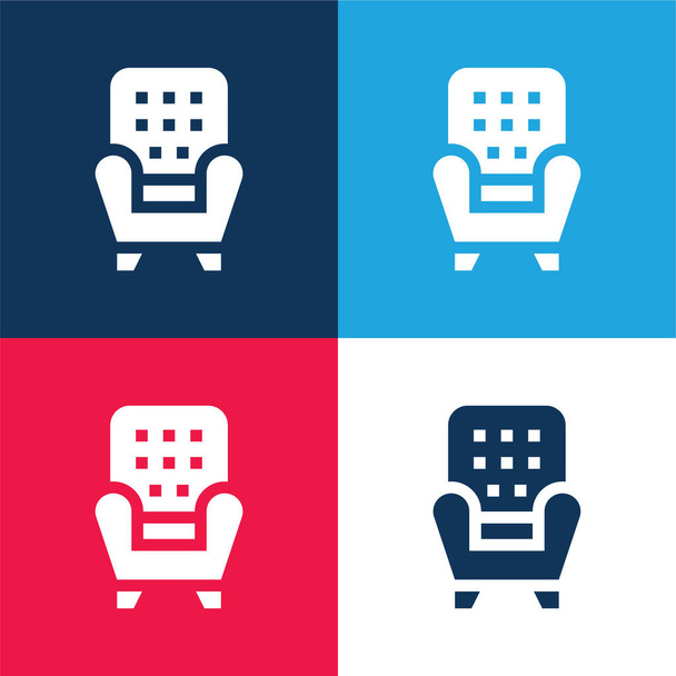 Πολυθρόνα μπλε και κόκκινο τεσσάρων χρωμάτων minimal icon set - Διάνυσμα, εικόνα