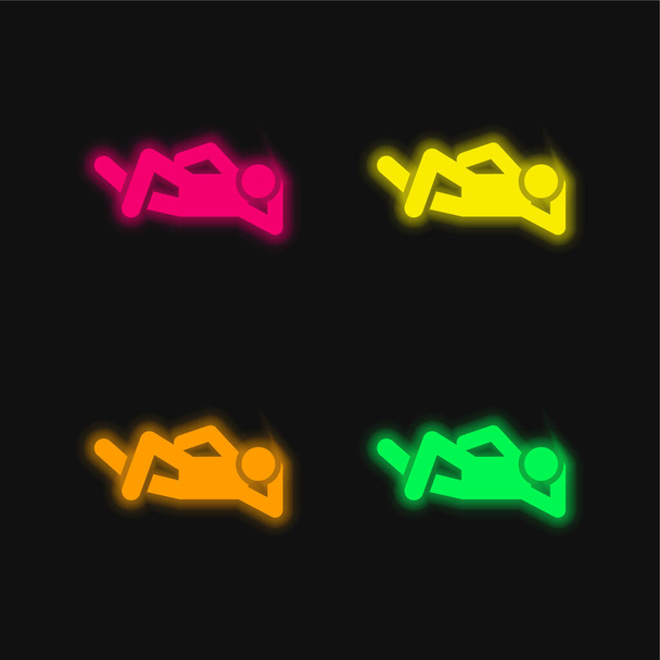 Breakdance cuatro color brillante icono de vectores de neón - Vector, Imagen