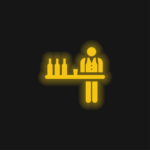 Barman yellow glowing neon icon - Vector, Image