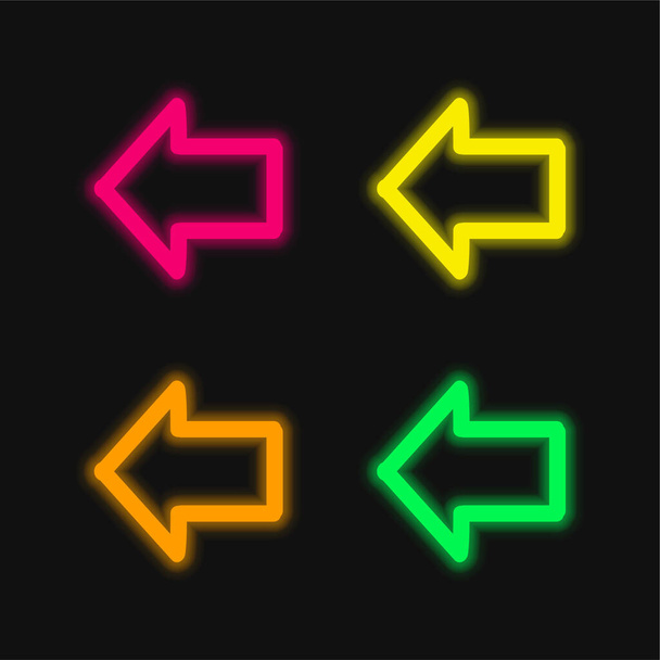 Βέλος που δείχνει προς τα αριστερά Σχεδιασμένο περίγραμμα τεσσάρων χρωμάτων λαμπερό εικονίδιο διάνυσμα νέον - Διάνυσμα, εικόνα