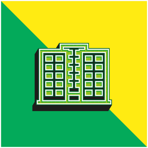 Διαμερίσματα Πράσινο και κίτρινο σύγχρονο 3d διάνυσμα εικονίδιο λογότυπο - Διάνυσμα, εικόνα
