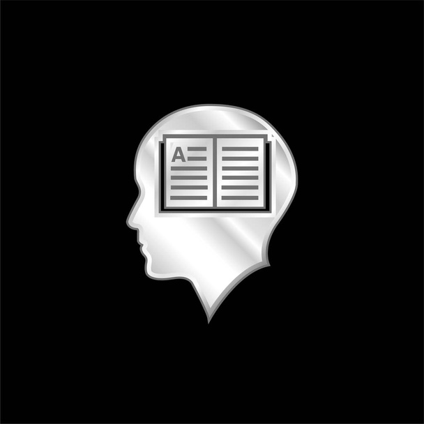 Bald Man Head με ανοιγμένο βιβλίο Μέσα σε επάργυρο μεταλλικό εικονίδιο - Διάνυσμα, εικόνα