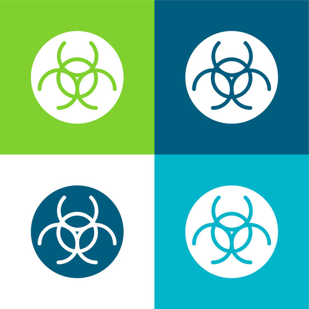 Βιολογικό κίνδυνο Επίπεδη τέσσερις χρώμα ελάχιστο σύνολο εικονιδίων - Διάνυσμα, εικόνα
