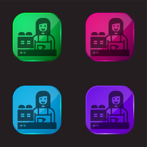 Barista čtyři barvy skleněné tlačítko ikona - Vektor, obrázek
