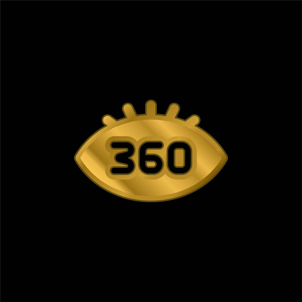 360 grados chapado en oro icono metálico o vector de logotipo - Vector, imagen