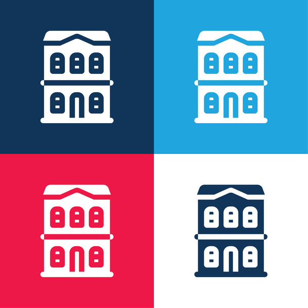 Apartmán modrá a červená čtyři barvy minimální ikona nastavena - Vektor, obrázek