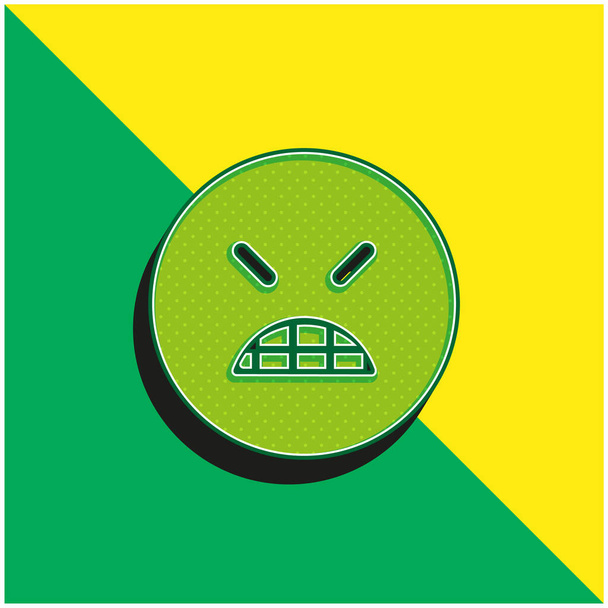 Angry Emoticon Square Face With Closed Eyes Zielone i żółte nowoczesne logo wektora 3D - Wektor, obraz