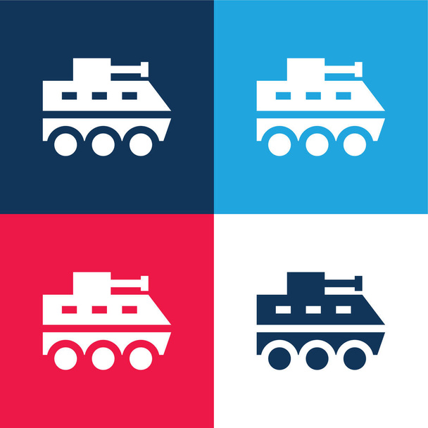 Armored Vehicle blue and red four color minimal icon set - Vector, Image