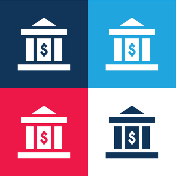 Banco azul e vermelho conjunto de ícones mínimos de quatro cores - Vetor, Imagem