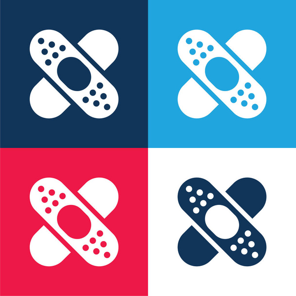 Band Aid Forming A Cross Mark conjunto de iconos mínimo de cuatro colores azul y rojo - Vector, Imagen