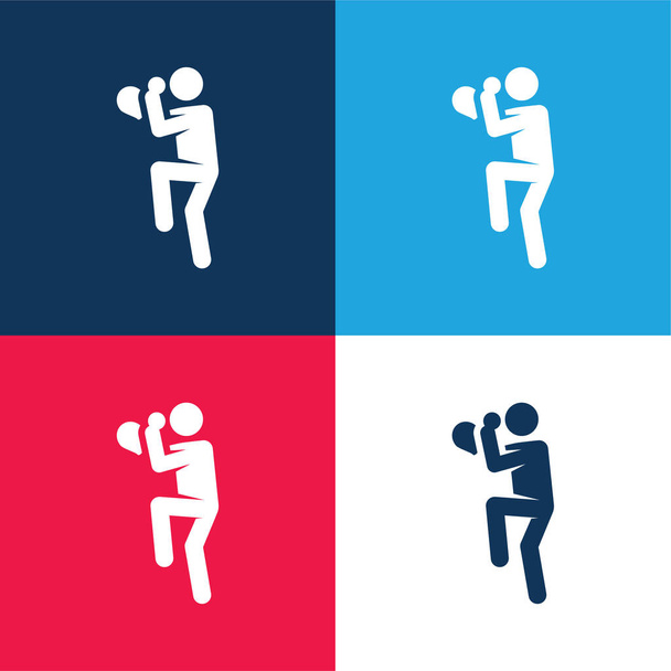 Giocatore di baseball blu e rosso set di icone minime di quattro colori - Vettoriali, immagini