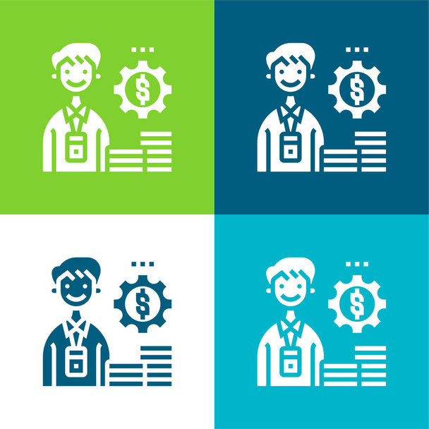 Accountant Set icona minimale a quattro colori piatto - Vettoriali, immagini