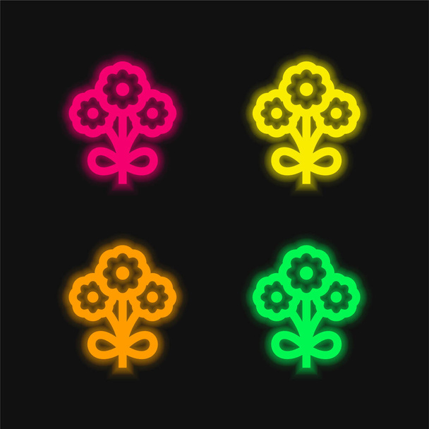 Bouquet four color glowing neon vector icon - Vector, Image