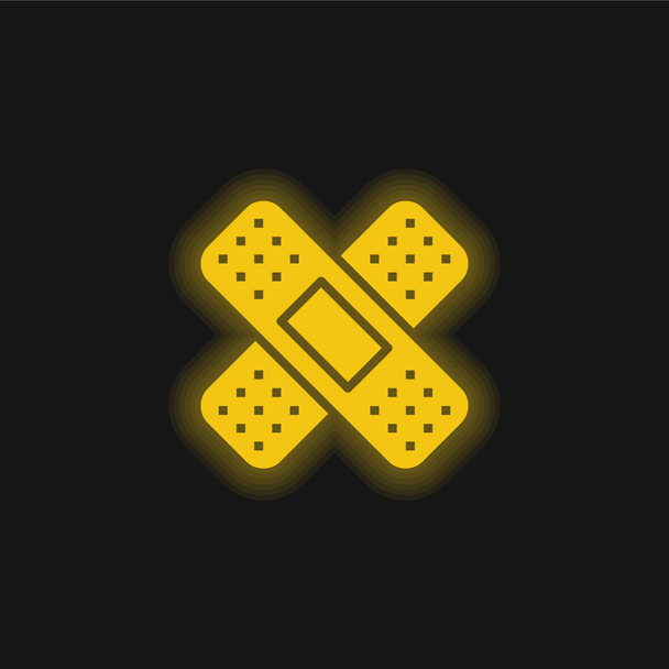 Band Aid icono de neón brillante amarillo - Vector, imagen