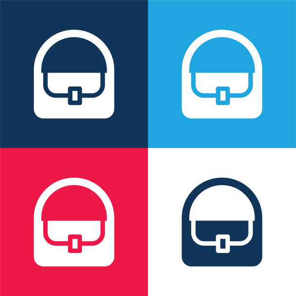 Bolsa con bloqueo azul y rojo de cuatro colores mínimo icono conjunto - Vector, imagen