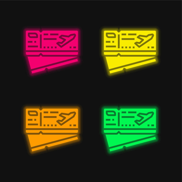 Tarjeta de embarque icono de vector de neón brillante de cuatro colores - Vector, Imagen