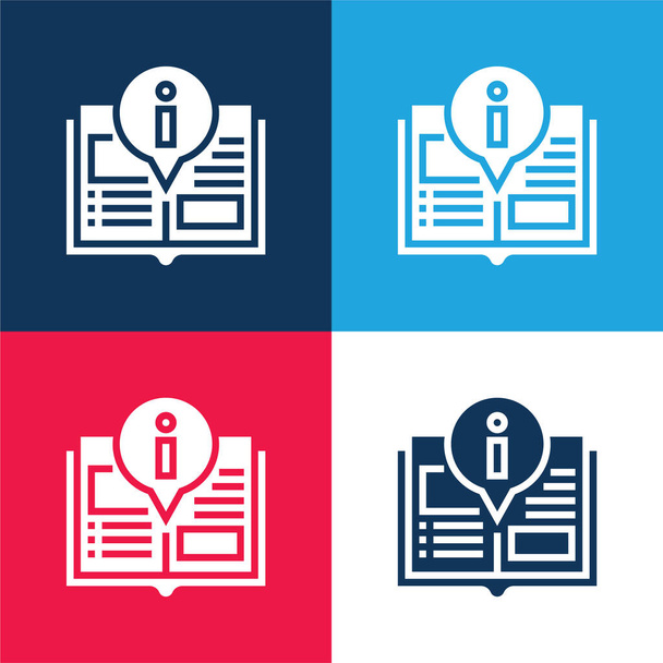 Livro azul e vermelho conjunto de ícones mínimos de quatro cores - Vetor, Imagem