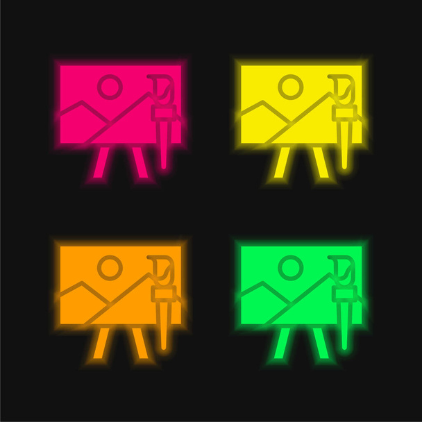 Arte de cuatro colores brillante icono del vector de neón - Vector, imagen