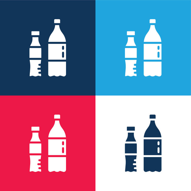 Flaschen blau und rot vier Farben minimales Symbol-Set - Vektor, Bild