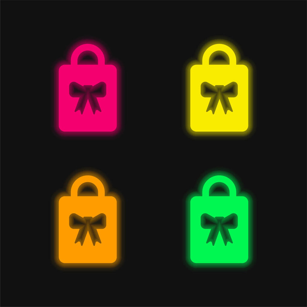 Bag four color glowing neon vector icon - Vector, Image