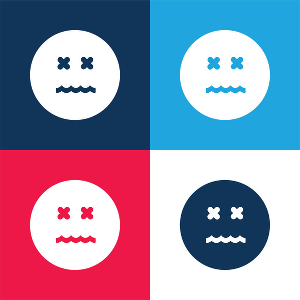 Emoticono anulado Cara cuadrada azul y rojo conjunto de iconos mínimo de cuatro colores - Vector, imagen