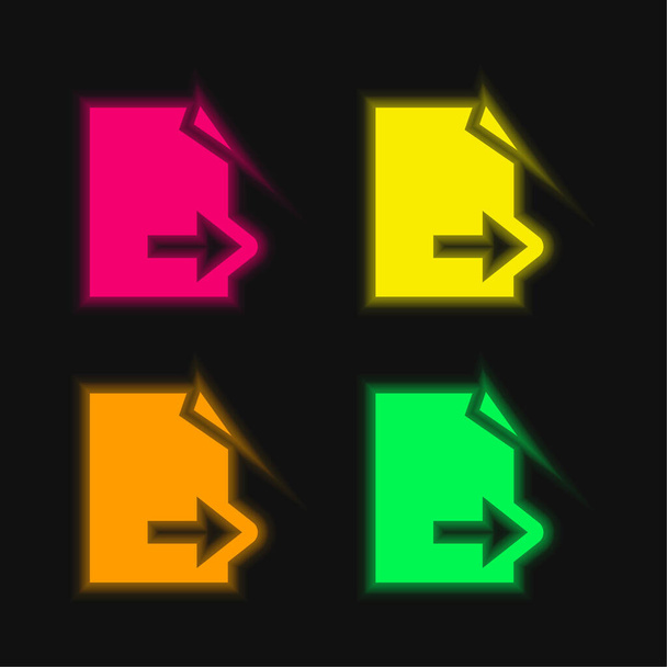 Black Paper With Right Arrow four color glowing neon vector icon - Vector, Image