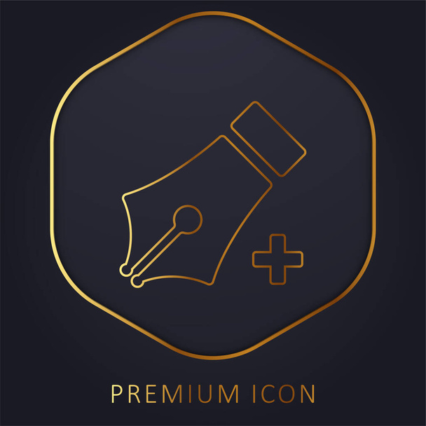 Add With Pen Tool golden line premium logo or icon - Vector, Image