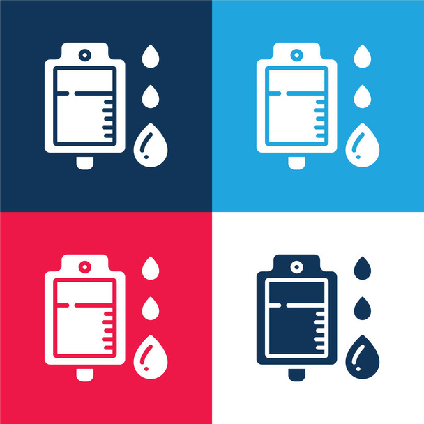 Blood Bag blue and red four color minimal icon set - Vector, Image
