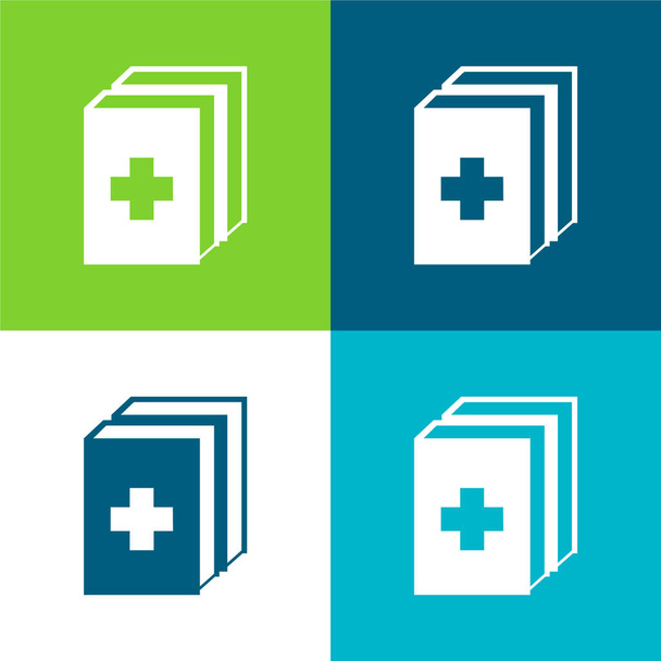 2 Набор лекарственных средств Плоский четырехцветный минимальный набор значков - Вектор,изображение