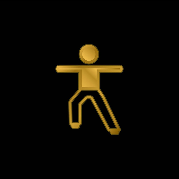 男の子ストレッチ腕と脚の金メッキ金属アイコンやロゴベクトル - ベクター画像
