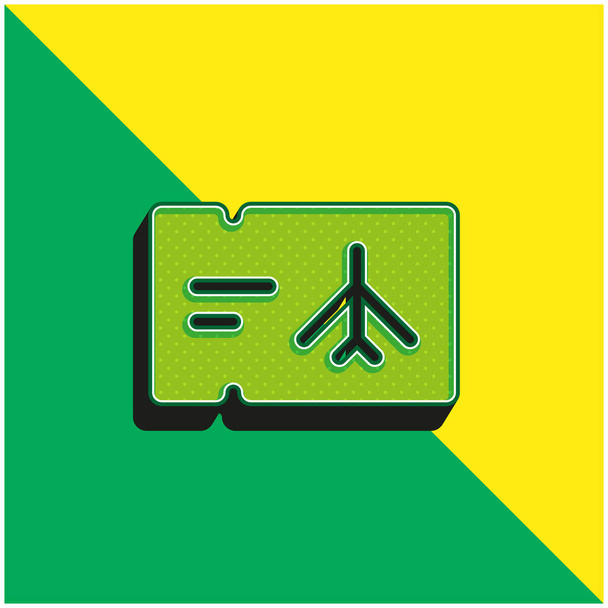 Airplane Ticket Green and yellow modern 3d vector icon logo - Vector, Image