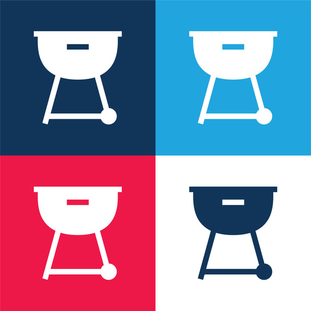 Grill blau und rot vier Farben minimales Symbol-Set - Vektor, Bild