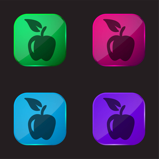 Manzana fruta dibujada a mano icono de botón de cristal de cuatro colores - Vector, Imagen