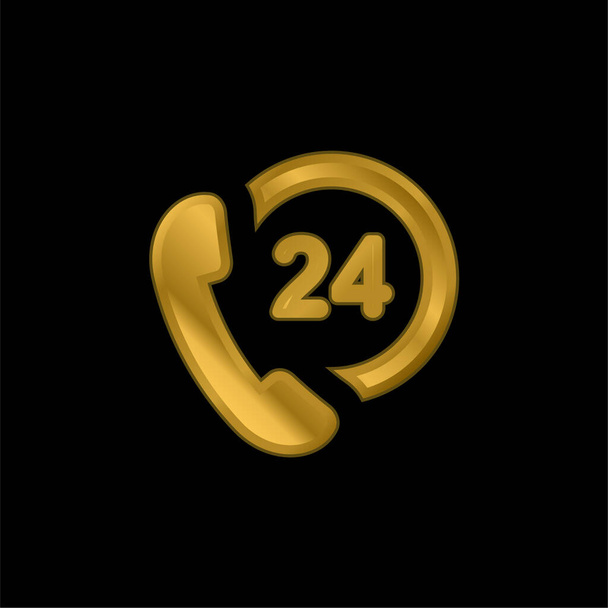24 Horas Apoyo chapado en oro icono metálico o vector de logotipo - Vector, Imagen