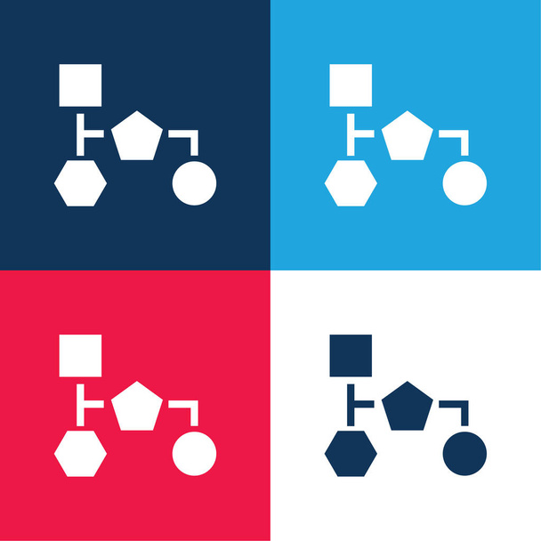 Schemat bloku czarnych kształtów geometrycznych niebieski i czerwony zestaw czterech kolorów minimalny zestaw ikon - Wektor, obraz