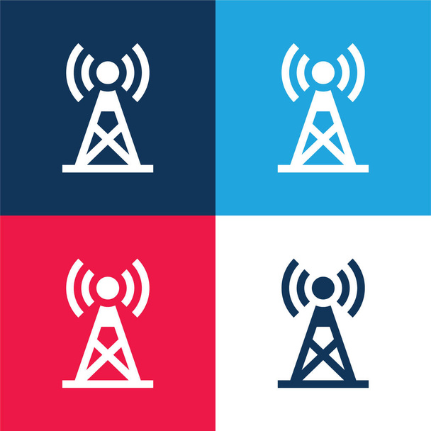 Antenni sininen ja punainen nelivärinen minimaalinen kuvakesarja - Vektori, kuva
