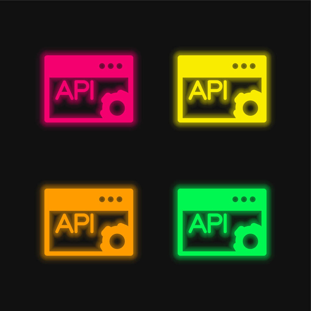 API Pagina vier kleur gloeiende neon vector pictogram - Vector, afbeelding
