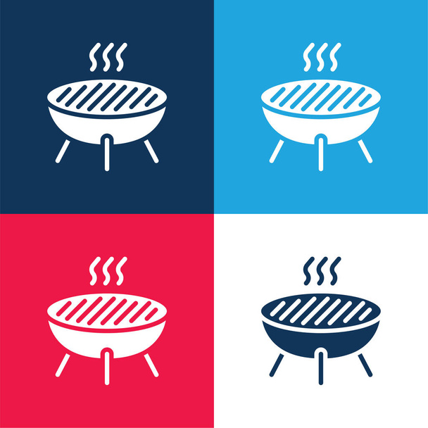 Bbq azul y rojo conjunto de iconos mínimo de cuatro colores - Vector, imagen