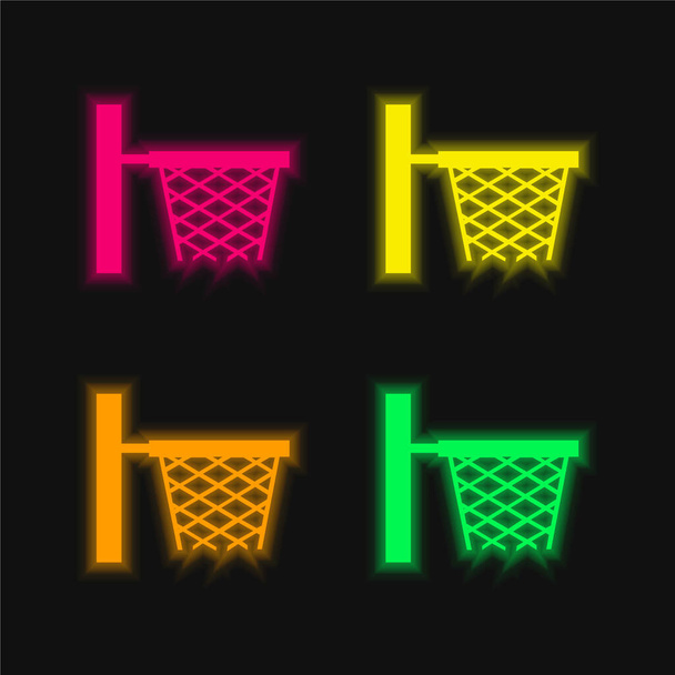 Basketball Basket Side View For Sport School Class four color glowing neon vector icon - Vector, Image