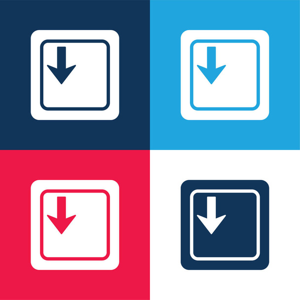 Tecla de flecha hacia abajo en el teclado azul y rojo conjunto de iconos mínimo de cuatro colores - Vector, Imagen
