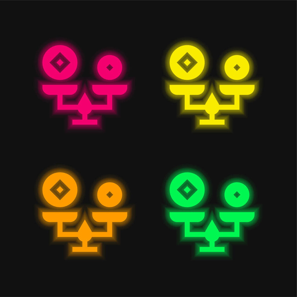 Equilibrio de cuatro colores brillante icono del vector de neón - Vector, imagen