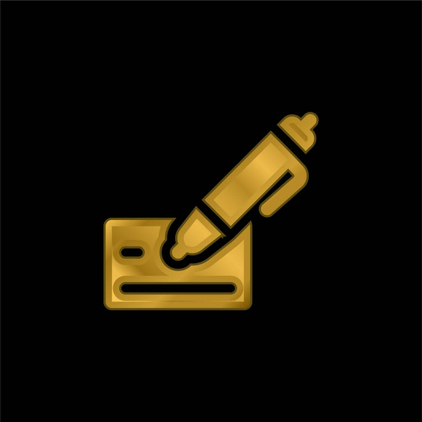 Bank Check icono metálico chapado en oro o vector de logotipo - Vector, Imagen