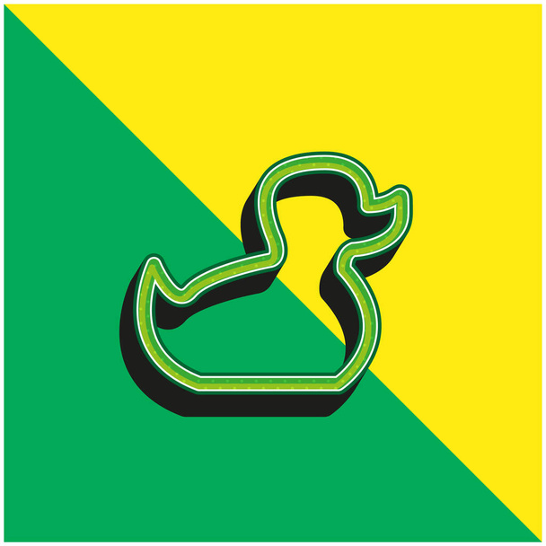 Brinquedo do pato do bebê esboço verde e amarelo moderno logotipo do ícone do vetor 3d - Vetor, Imagem